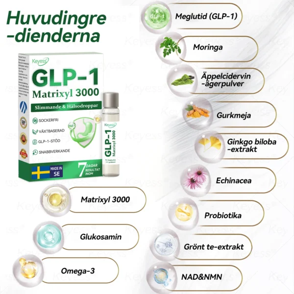 Officiell Butik | Keyess® GLP-1 & Matrixyl 3000 Viktminsknings- och Hälsodroppar *(Bara en dos om dagen - märkbara resultat på bara 7 dagar)* ✅ Lämplig för: Fetma, hjärt-kärlhälsa, diabetes, sömnapné, ledproblem och mer