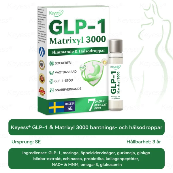 Officiell Butik | Keyess® GLP-1 & Matrixyl 3000 Viktminsknings- och Hälsodroppar *(Bara en dos om dagen - märkbara resultat på bara 7 dagar)* ✅ Lämplig för: Fetma, hjärt-kärlhälsa, diabetes, sömnapné, ledproblem och mer
